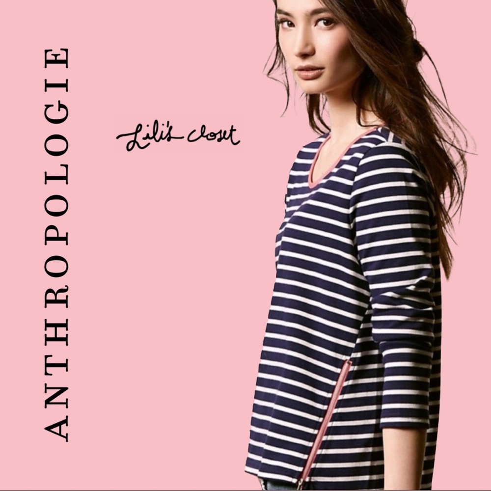 Anthropologie Lili's Closet Long Sleeve Striped Zip Top SZ L